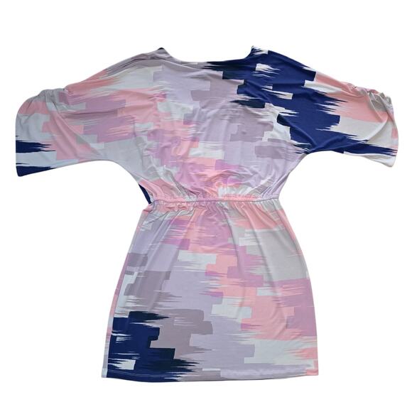 Tori Richard Dress M Stretch Blouson Waist Shirred Dolman Sleeves Abstract Print - Picture 9 of 10